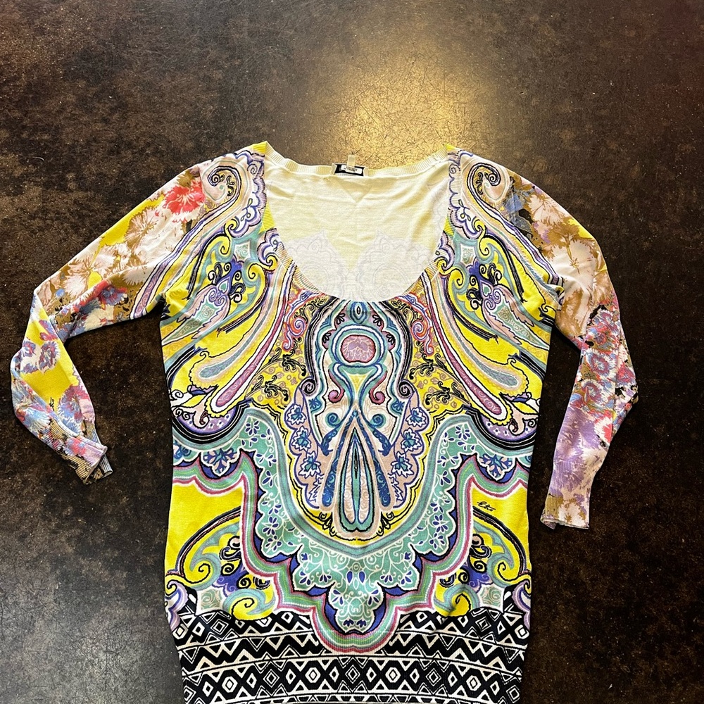 Etro multi pattern color silk scoop neck 42 S